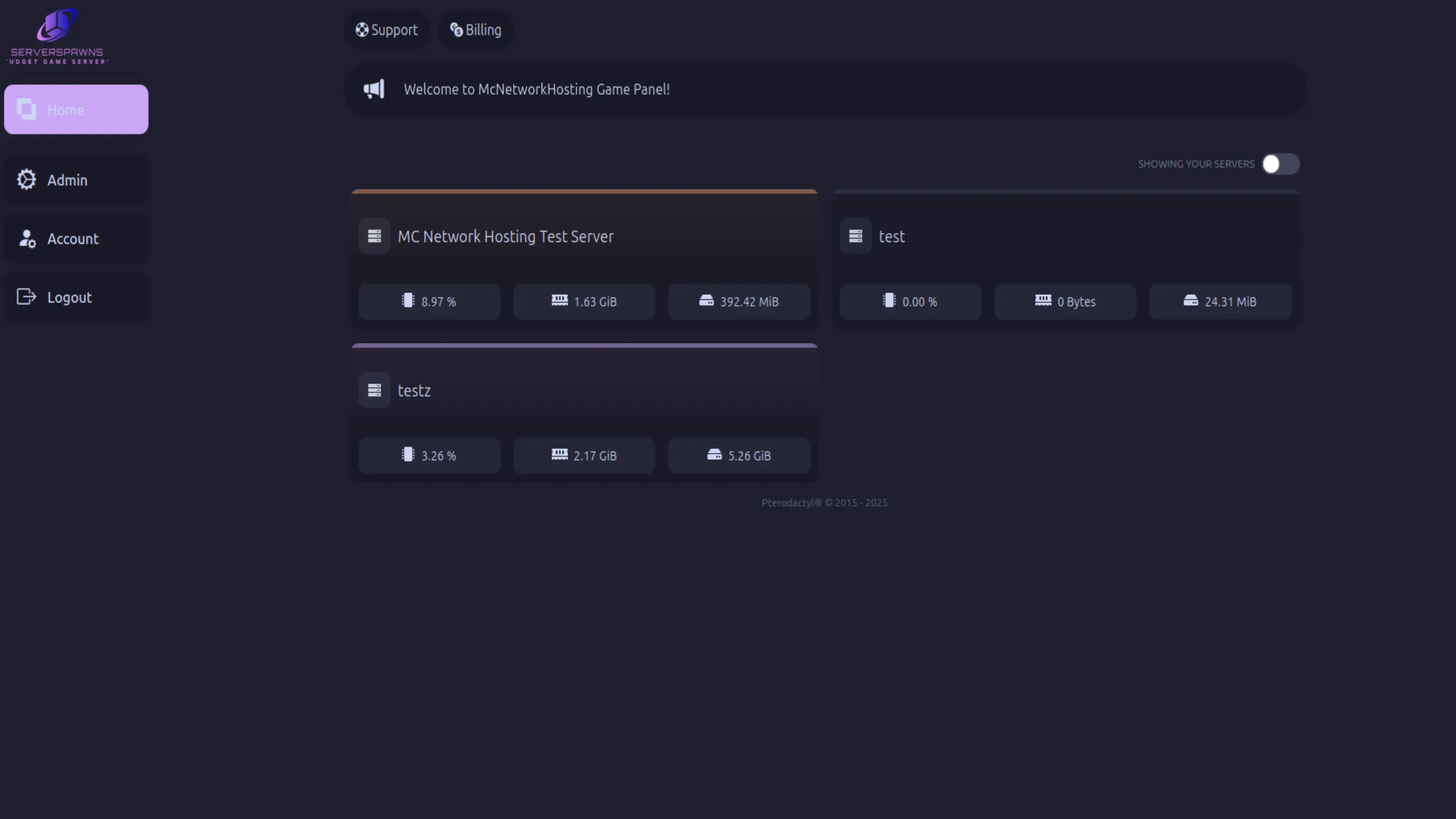 pterodactyl control panel